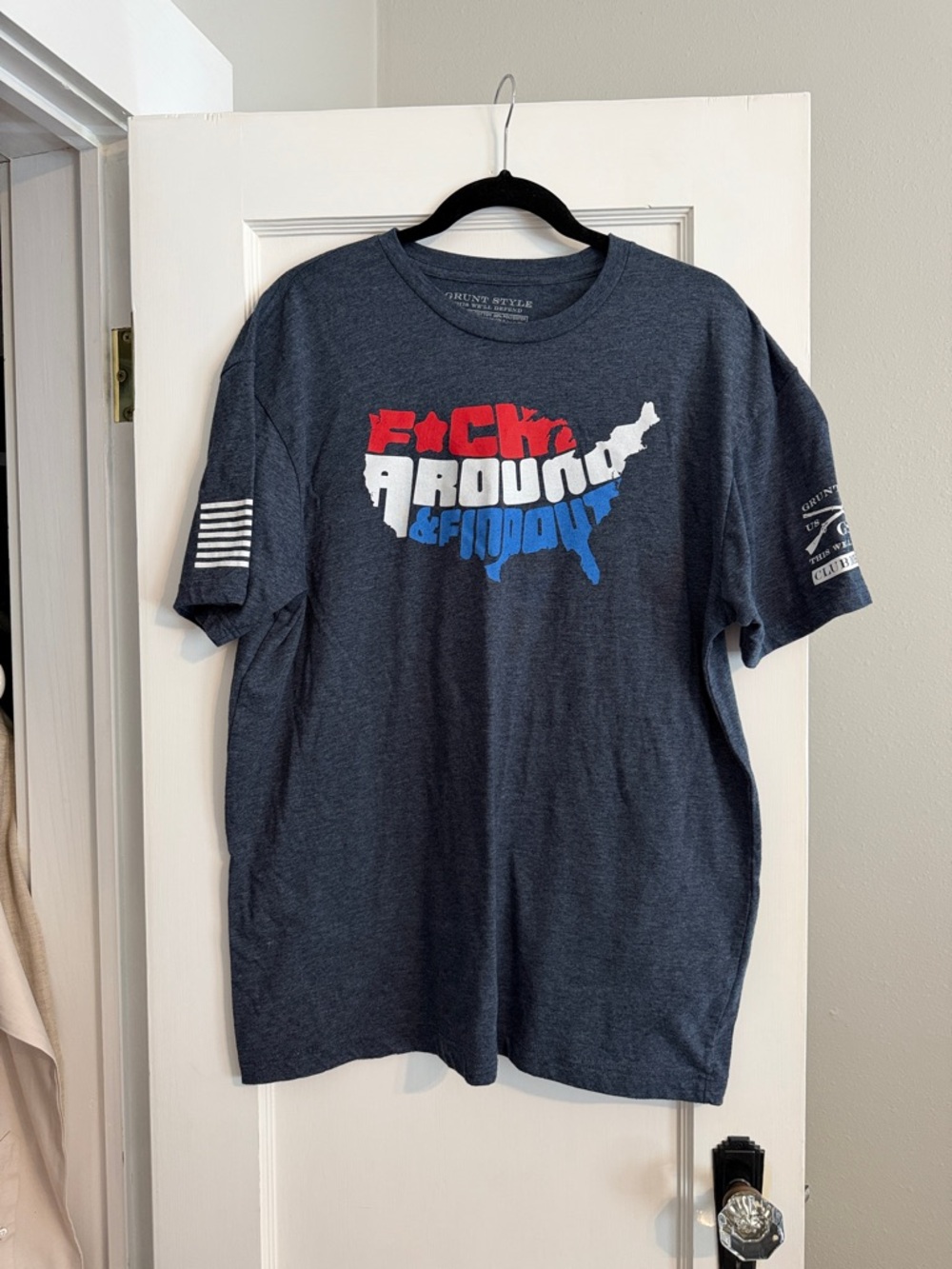 Grunt Style Navy Short Sleeve Tee with Red White Blue Graphic
